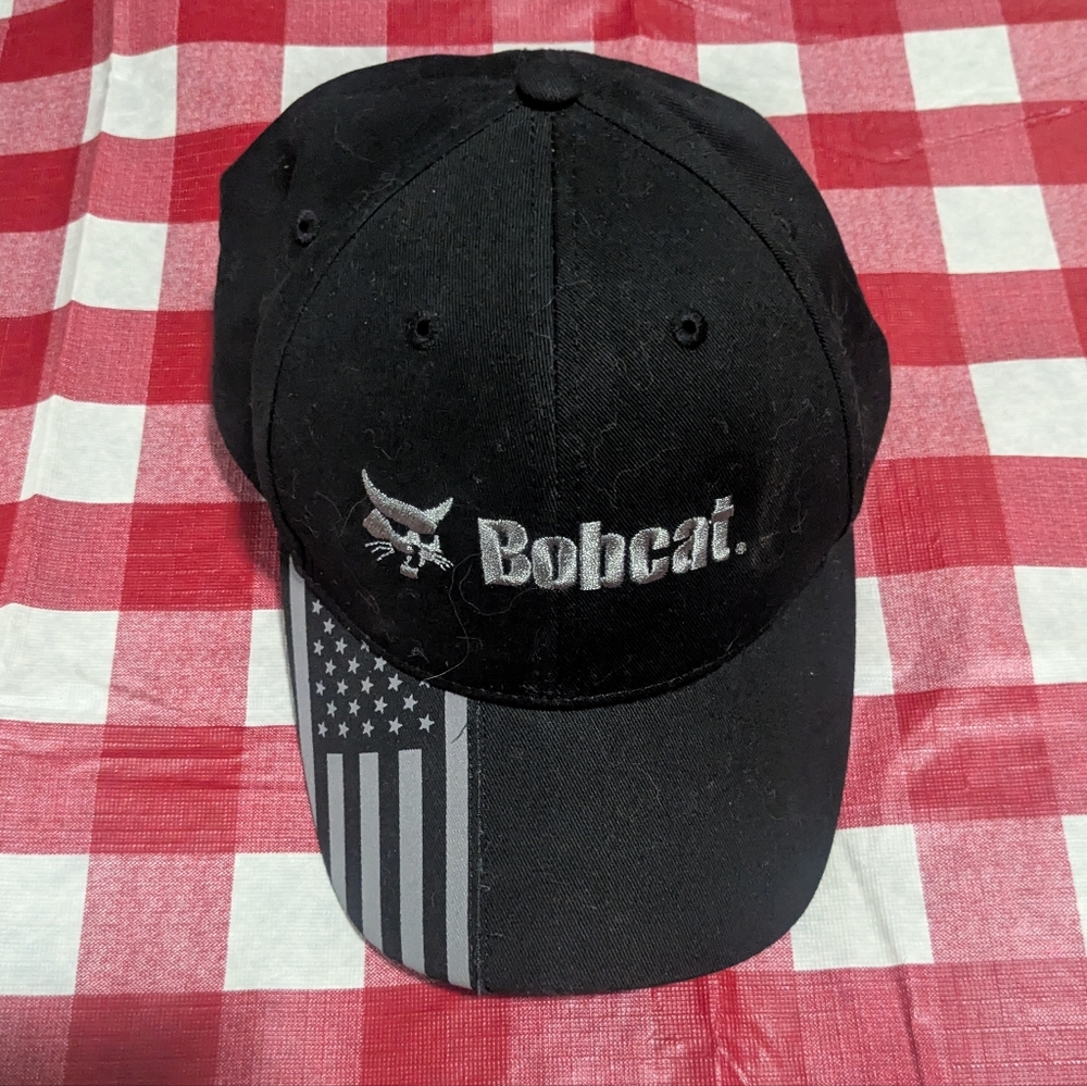 Bobcat Black Cap with Gray Flag Design